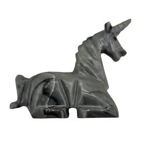 Vintage Hand Carved Stone Unicorn Figurine Primitive Gray Made in Mexico